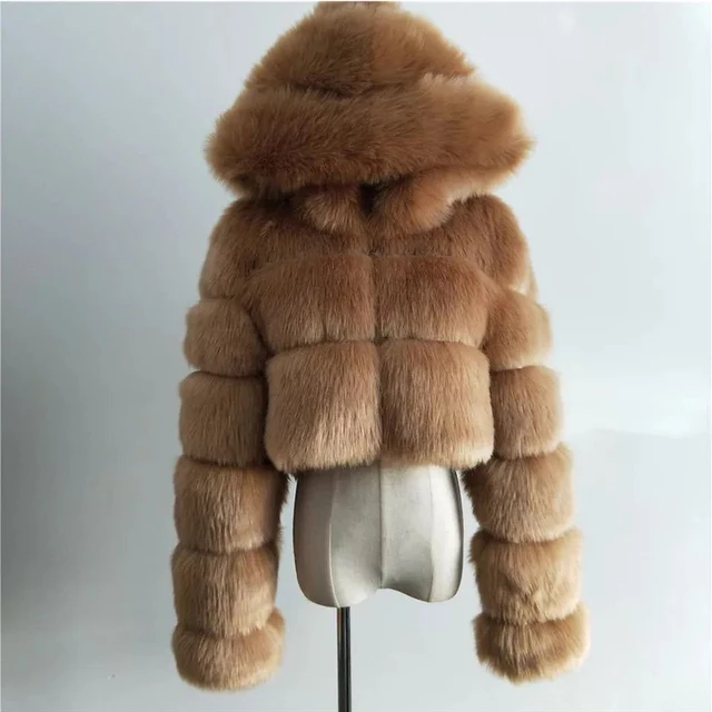 High Quality Furry Cropped Faux Fur Coats and Jackets Women Fluffy Top Coat With Hooded Winter Fur Jacket Manteau Femme 4