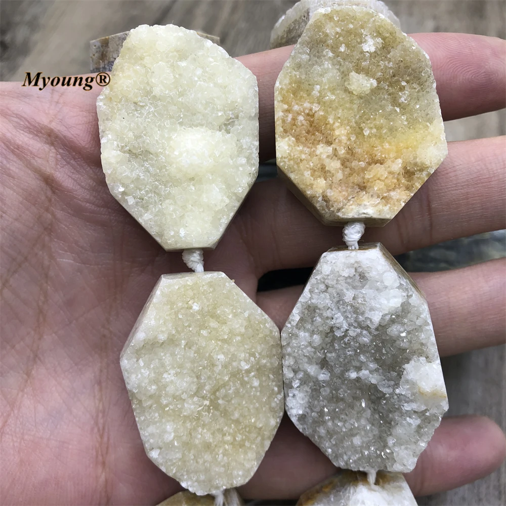 대형 천연 베이지 마노 Druzy 슬라이스 펜던트 비즈 10 개/묶음, 쥬얼리 제작 MY221207