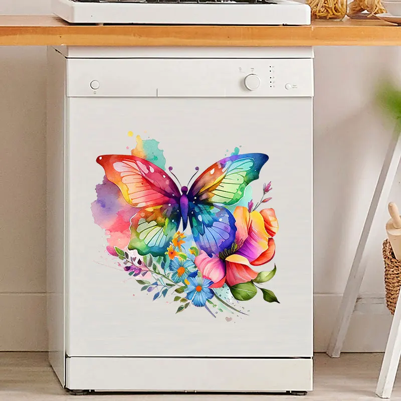M760 Colorful Butterflies And Flowers Wall Stickers Bathroom Toilet Living Room Cabinet Decor