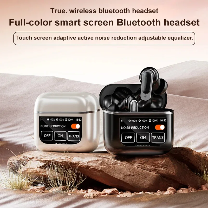 

V8 ANC Wireless Earphones Touch Screen Bluetooth 5.3 HIFI Active Noise Cancellation Headphones 6Mic ENC HD Call TWS Earbuds