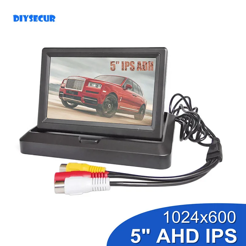 

DIYSECUR 5inch AHD IPS 1024x600 Foldabel Rear View Car Monitor Backup Monitor for AHD Camera CVBS Car Camera