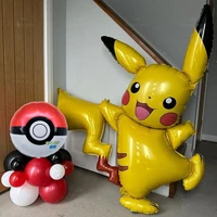 1set Cartoon Pokemon Pikachu Theme Foil Balloons Set Red Black Latex Balloon Kids Birthday Baby Shower Party Decora Supplies 1