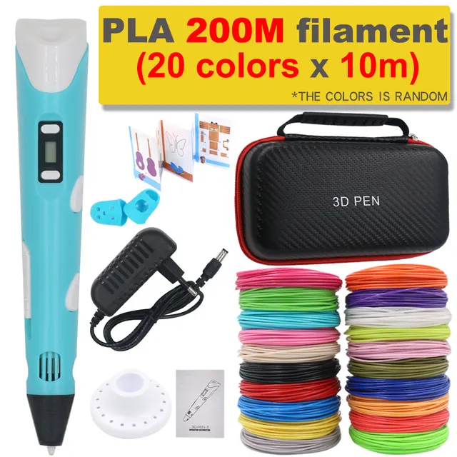 3D Pen 3D Printing Pen DIY Drawing Pen 200M PLA Filament Kids Birthday Kids Christmas Gift with Power Adapter Travel Storage Box 1