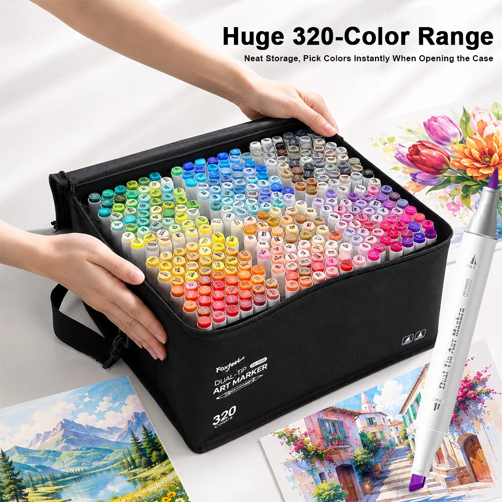 320 Colori Pennarelli a Base Alcolica a Doppia Punta, Permanenti, per Disegno Artistico e Illustrazioni, Forniture Scolastiche