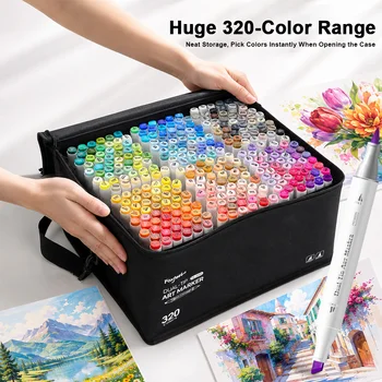 320 Colori Pennarelli a Base Alcolica a Doppia Punta, Permanenti, per Disegno Artistico e Illustrazioni, Forniture Scolastiche