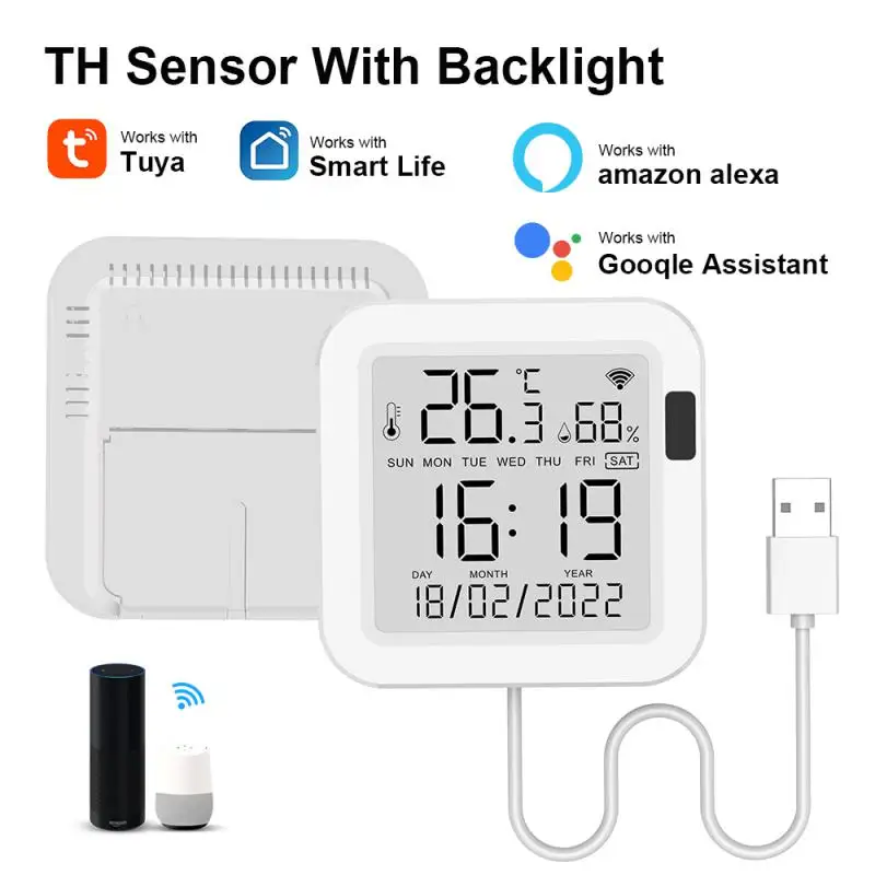 Tuya 습도 센서, USB 전원 시간, 알렉사 홈 센서, 와이파이 온도 센서, LCD 스크린 디스플레이, 신제품