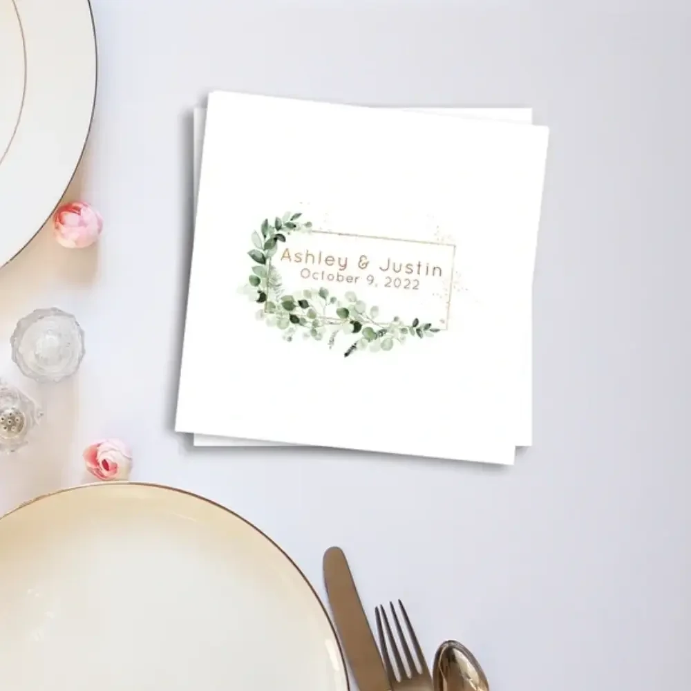 50 pcs Ivy and Sage Themed Premium Cocktail Napkins Measure Customize Names & Date or any other message