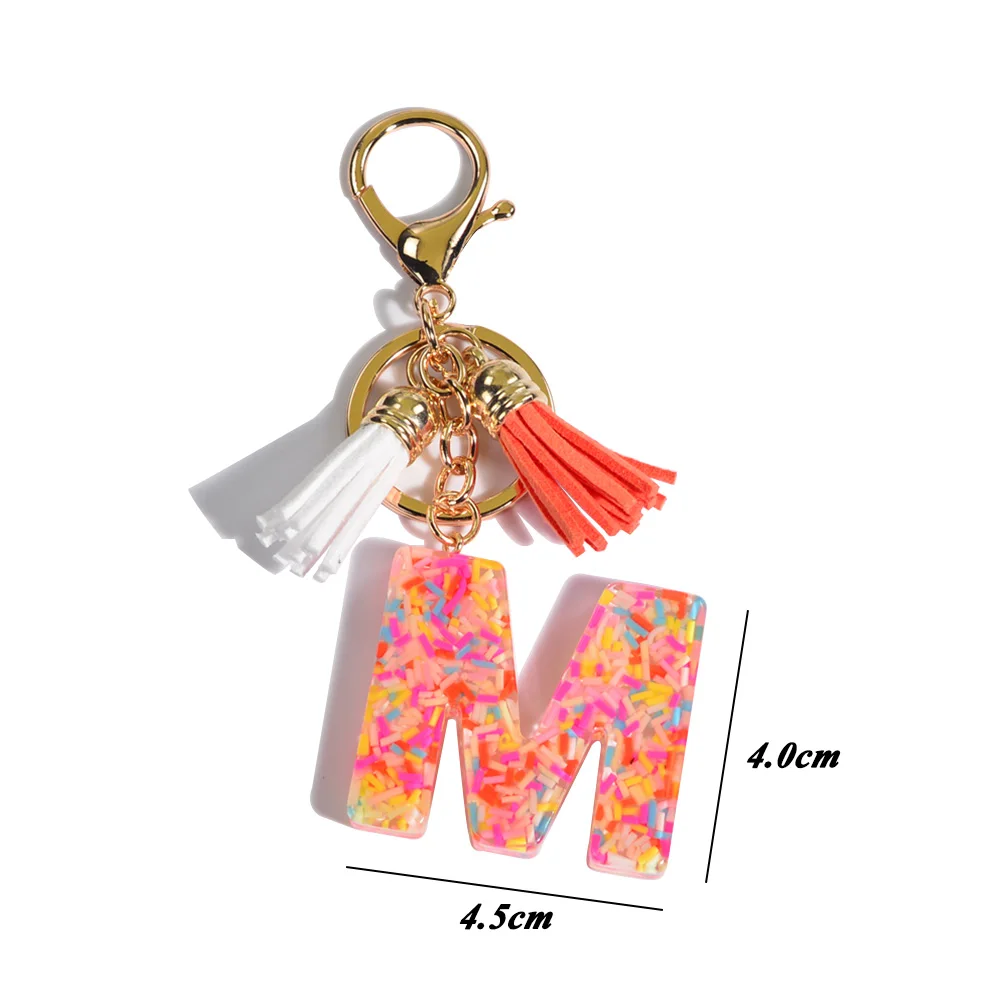 Cute Creative Crystal Glitter Resin Letter Keychain Women A-Z 26 Alphabet  Keyring Car Key Holder Bag Charms Accessories