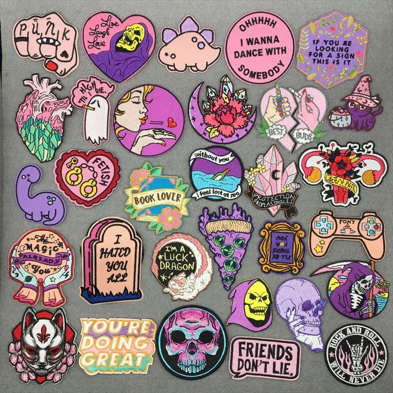 Vibrant Pink Punk Cartoon Embroidered Iron-on Patches