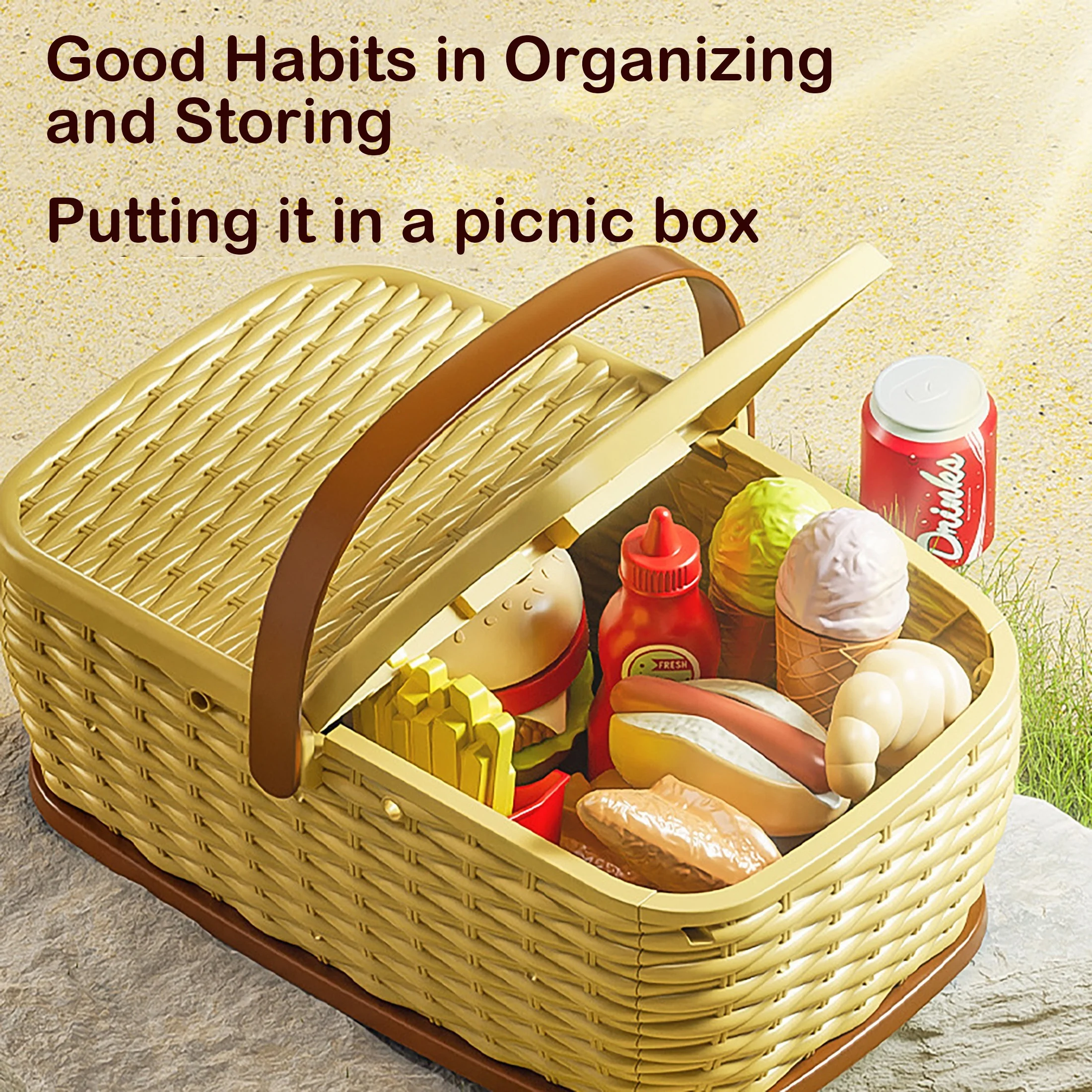 Simulation Kitchen Fruit, Camping Portable Picnic Basket Play House Toy, kids kitchen , for girls kitchen set  supermarket 3