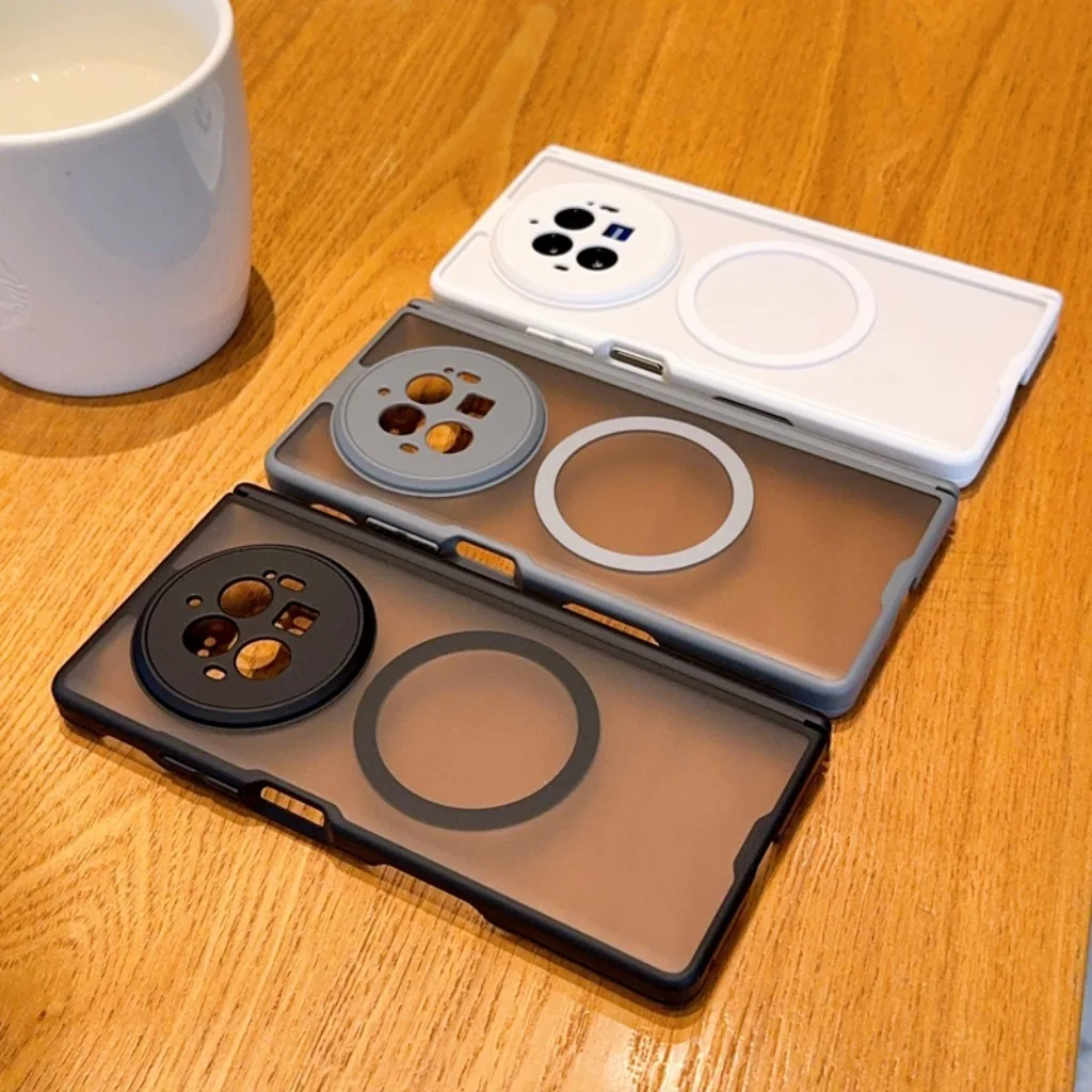 Matte Translucent Magnetic Phone Case with Full Hinge Protection and Wireless Charging Compatibility