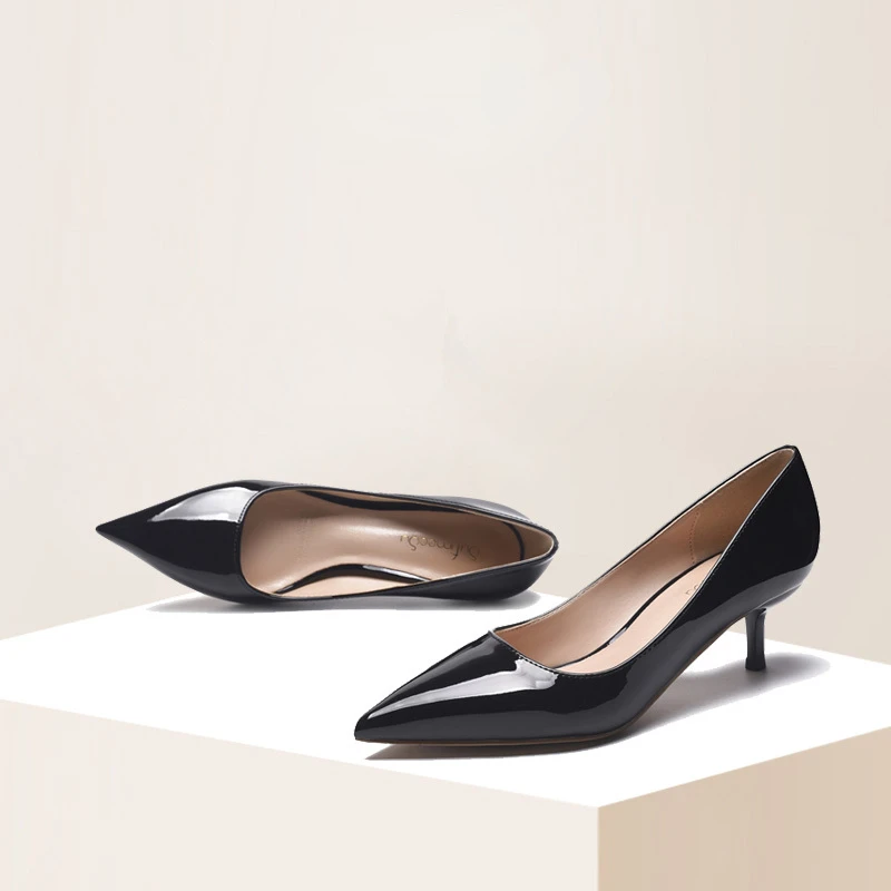 

Patent Leather Office Work Dress Shoes Women 5cm Medium Stiletto High Heels Simple Style Pointed Toe Slip-on Daily Wear Shoes