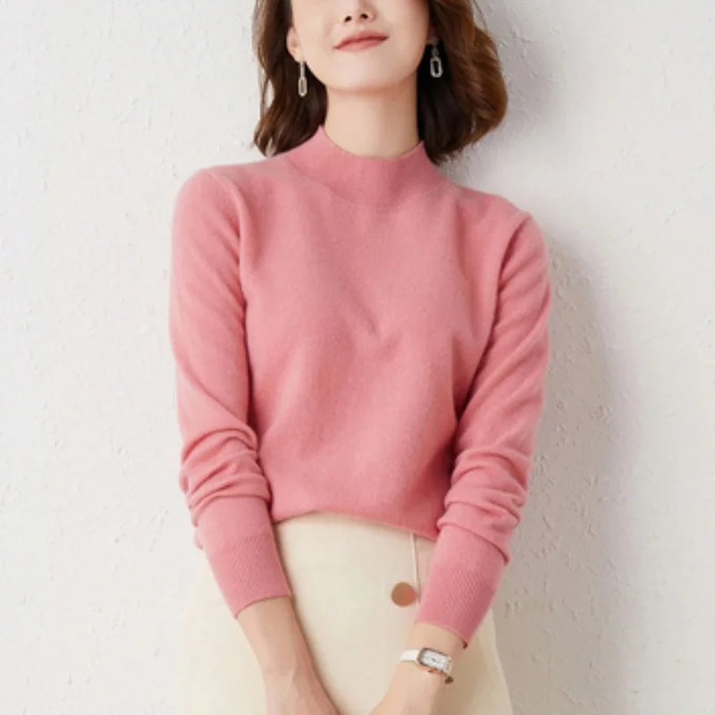 Women Elegant Knitted Sweater Long Sleeve Solid Color
