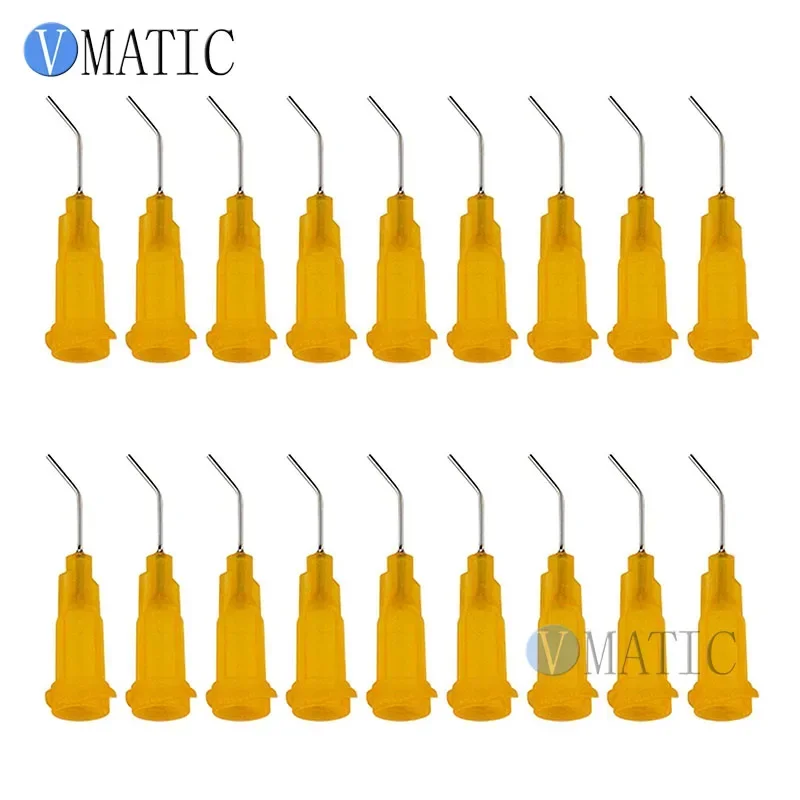 100Pcs 23G Orange 0.5" 45 Degree Bent Automatic Dispenser Needle Glue Tip 1/2 Inch