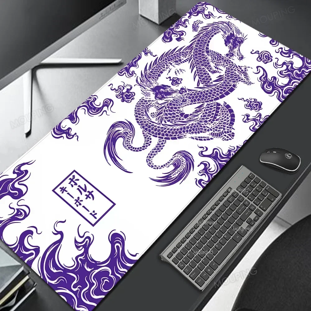 Roxo e Branco Dragão Mousepad, Deskmat, Playmat, Laptop Mouse Pad, Gamer, Anime, Escritório, Teclado, Tapete de Borracha, Deskpad, Japão