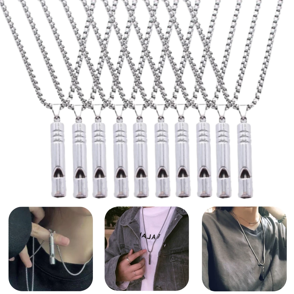 Survival Whistle 1~10PCS Whistle Necklace Pendant Outdoor Hiking Camping Necklaces Stainless Steel Punk