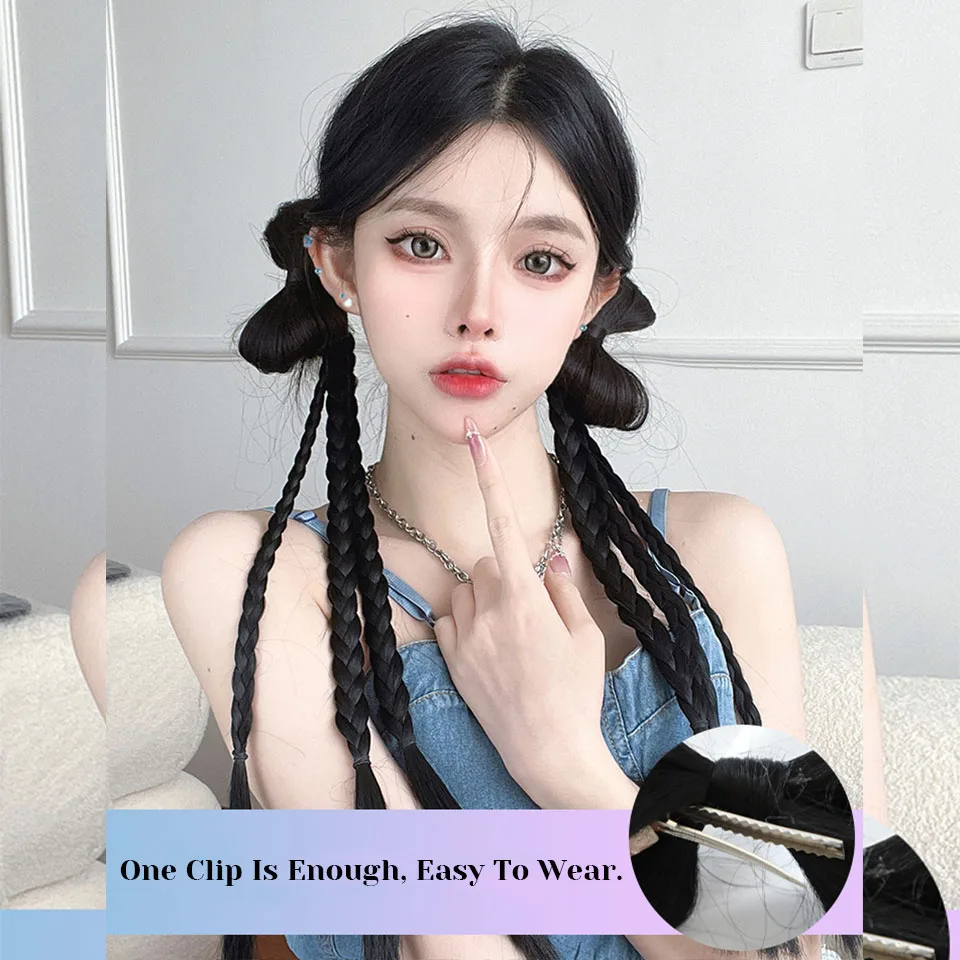 Clip in ponytail hair extension synthetic ponytail clip in ponytail extensions Synthetic long twist bow braid ponytail extensions with 22Inch rubber band boxing braided hair extensions for women daily
