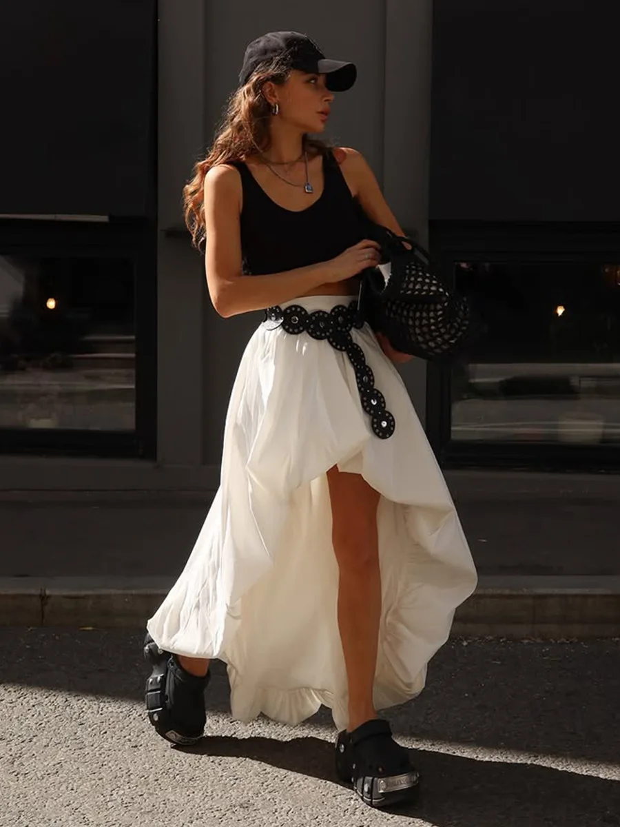 Bornladies Cotton Women's 2026 Spring Summer New Midi Skirt Street Fashion Irregular Ruched Bud Design Half Skirt