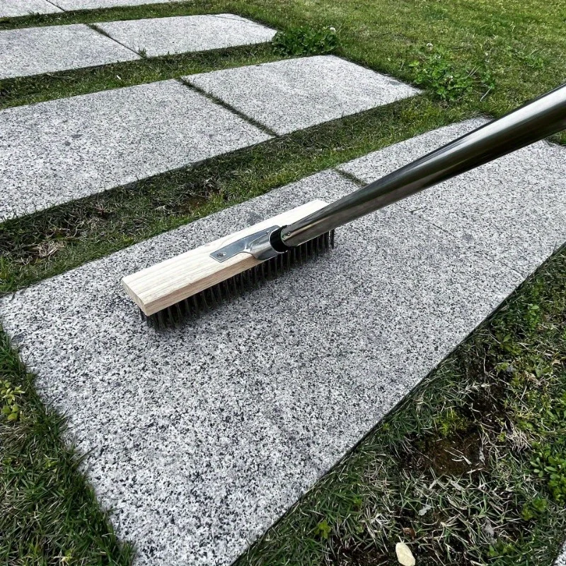 Outdoor Cement Floor Brush Stainless Steel Wire Scrubber Detachable Tube Heavy Duty Cleaning Brush for Concrete Patio Garage