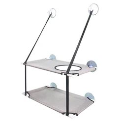 Sunny Seat Cat Hammock Bed - Double-Decker Hanging Pet Sofa with Suction Cup Wall Mount (Grey double layer)