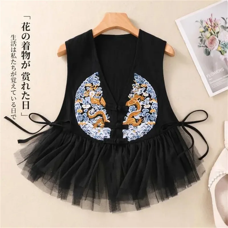 Cotton And Linen Summer Ebroidered Vest Jacket Women 2024 Shoulder Jacket Black XXXL Fashion Chinese Style Buckle Vest Jacket