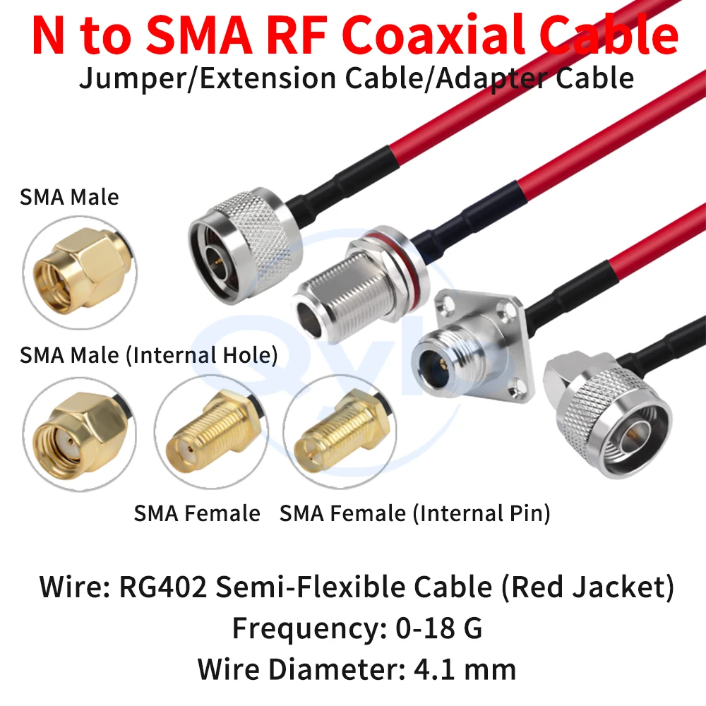 N-zu-SMA-Kabel RG402, rotes, halbflexibles Hochfrequenz-HF-Kabel, N-zu-SMA-HF-Kabel mit Stecker/Buchse, SMA/N-Verlängerungskabel, 18G (1 Stück)
