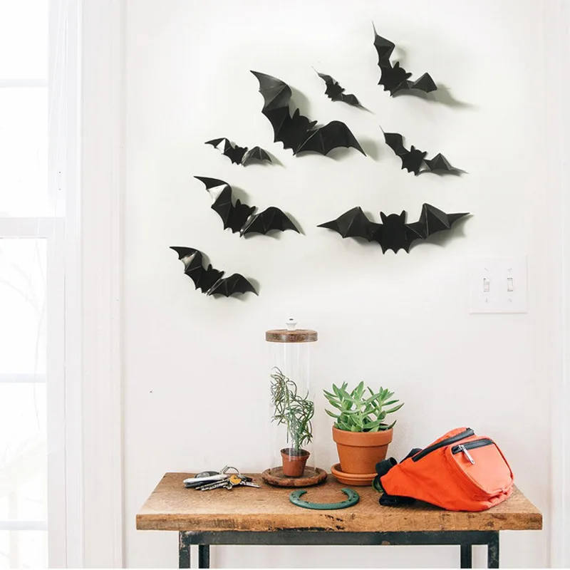 12PCS Halloween 3d Three-dimensional Glow-in-the-dark Bat Wall Stickers Holiday Party Scene Arrangement Decoration Stickers