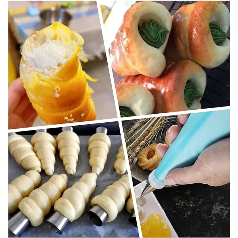 Cannoli Tubes Baking Molds 16 Pack Stainless Steel Cannoli Tubes With Piping Bags Long Piping Tips For Cream Horns Shell