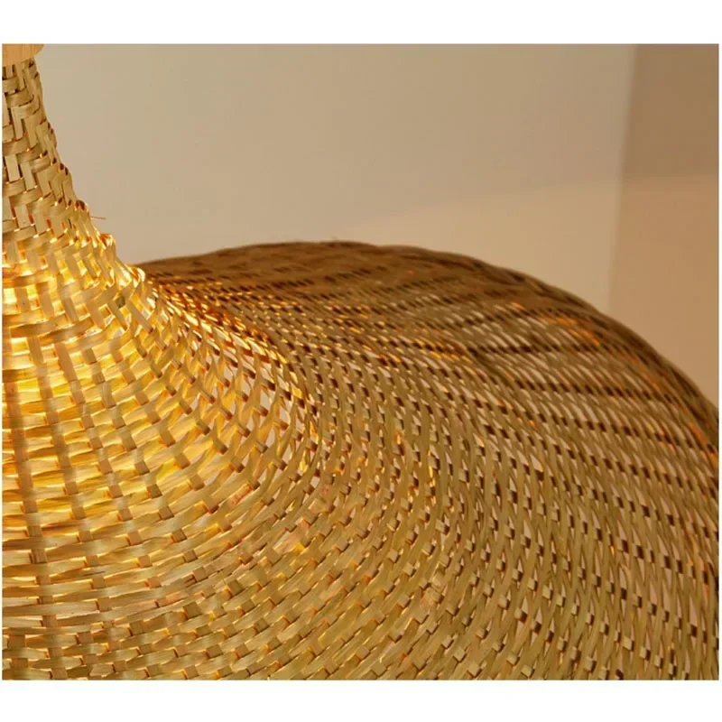 MoModern Chinese Style Bamboo Chandelier Tea Room Rattan Hand-woven Lamps Creative Straw Hat Chandelier Woven Bamboo Lamp 4