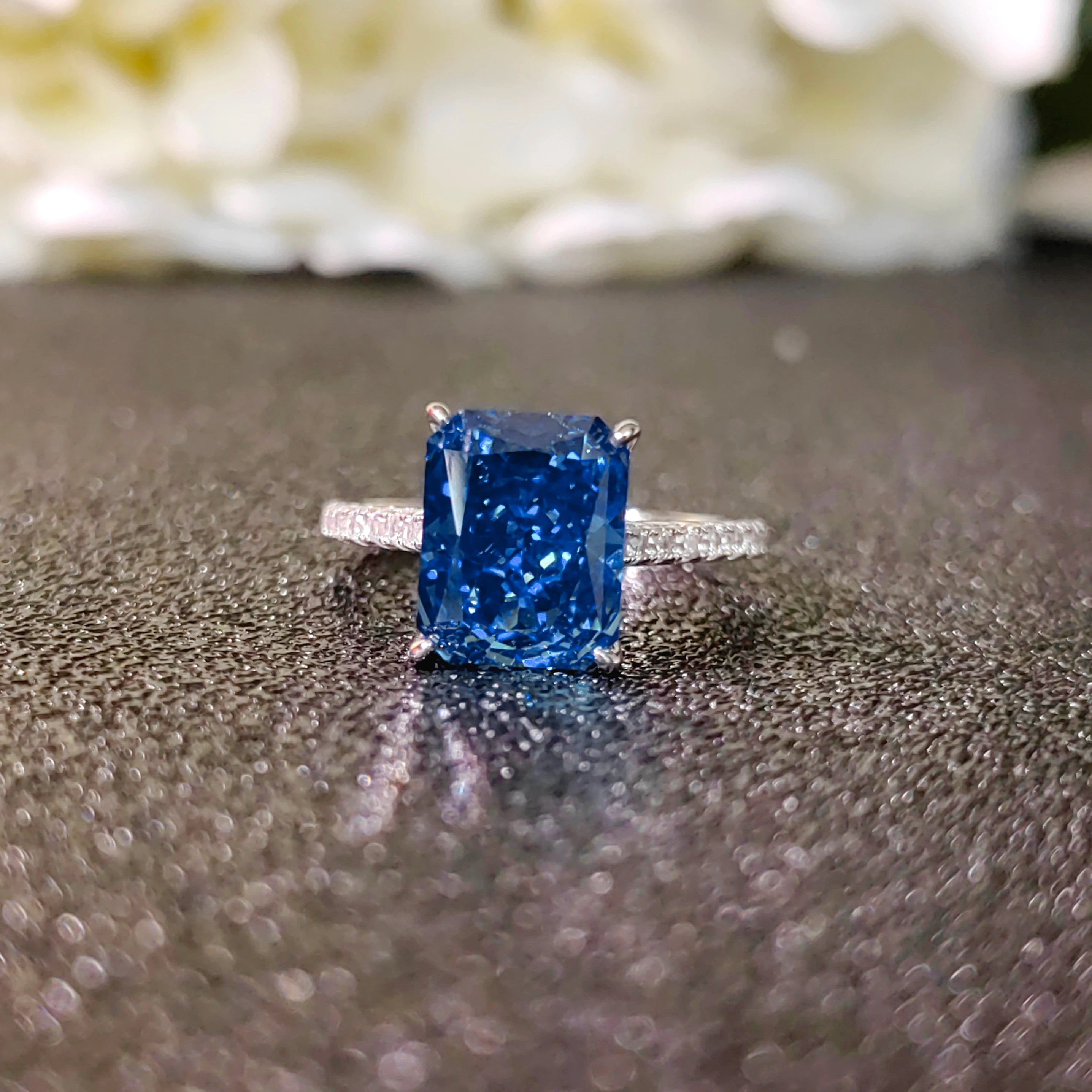 S925 Sterling Silver Fine Quality 3.5carat Tanzanite Blue Zircon Sparkle 5A Good quality Ice Cut High Carbon Diamond Ladies ring 5