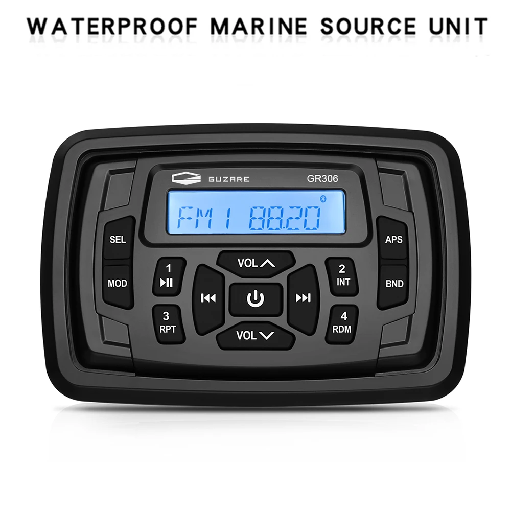 GUZARE MARINE Stereo Radio Waterproof Bluetooth FM Receiver Boat Car
