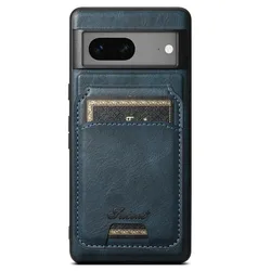 Magsafe Luxury Leather Magnetic Wallet Phone Case & Card Holder for Pixel 9 Pro XL (Blue)