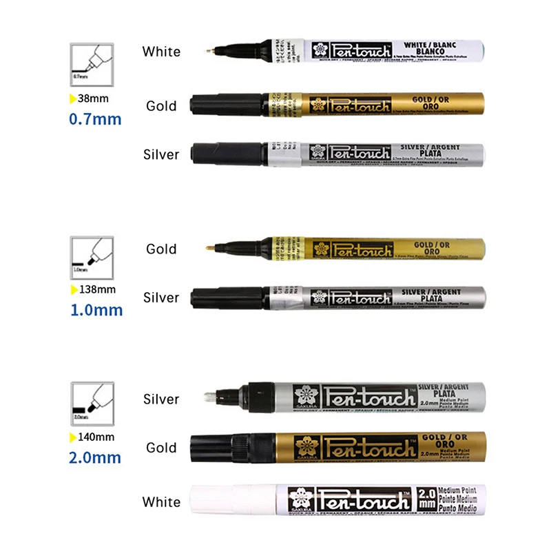 Weiß Silber Gold Permanent Metallic Markierung stifte 0.7/1.0/2,0mm Student Skizze Graffiti Kunst Marker Hook Liner Stift Briefpapier