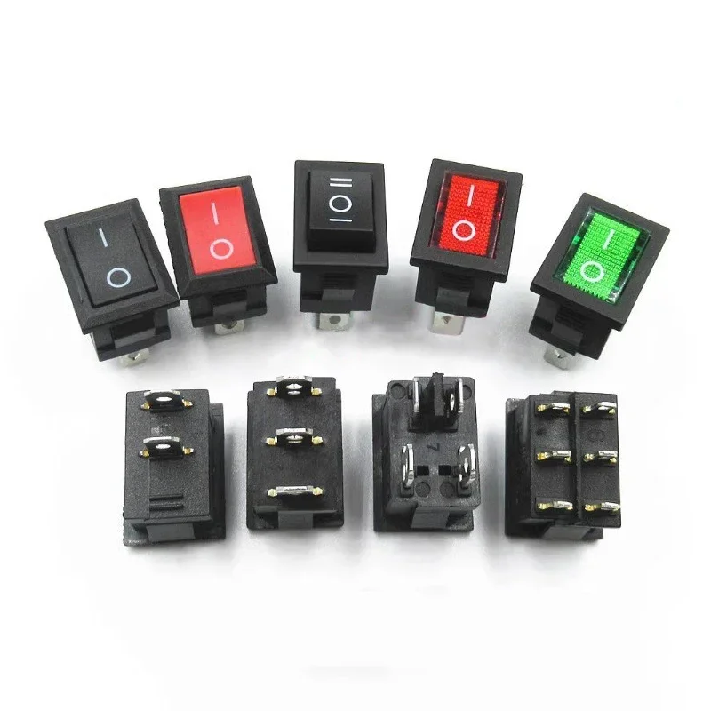 Interruptor basculante serie KCD1, 100/500 piezas, 2PIN/3PIN/4PIN 10A/125V AC & 6A/250V AC 21*15mm