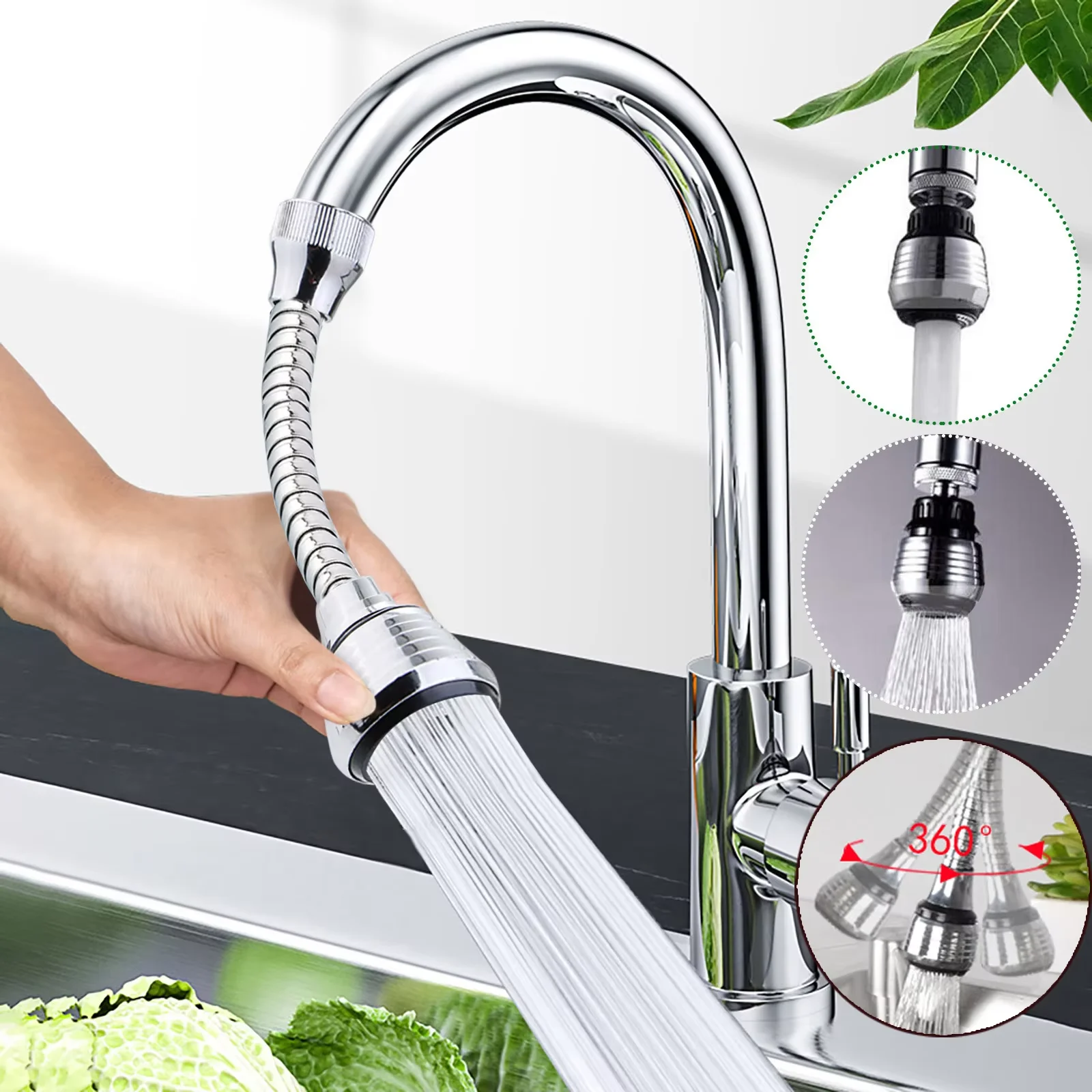Universal Kitchen Faucet Shower Extender Filter 360 Rotation Extension Tube Nozzle Adapter Sink Swivel Tap Head for Water Saving 2