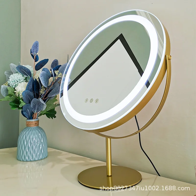 

Vintage Vanity Table Makeup Led Mirror Bathroom Standing Golden Desk Mirror Room Decor Decoration Maison Espelho Vanity Decor