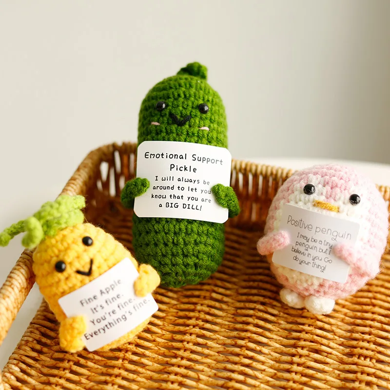New Positive Energy French Fries Doll Creative Handmade Plush Wool Knitting Doll with Card Home Room Decoration Christmas Gift plush knitting doll