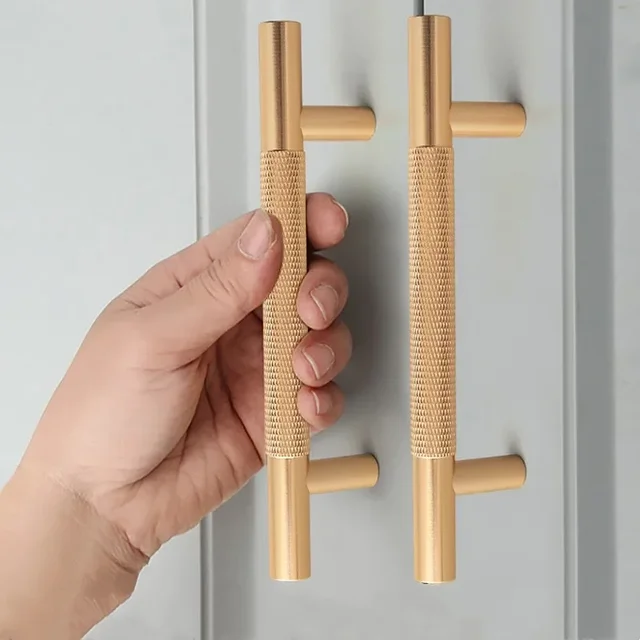 ยาว Knurled Handle ตู้ครัวประตูจับลิ้นชักดึงอลูมิเนียม T บาร์ห้องนอน Knobs ตู้เสื้อผ้าเฟอร์นิเจอร์ฮาร์ดแวร์ 4