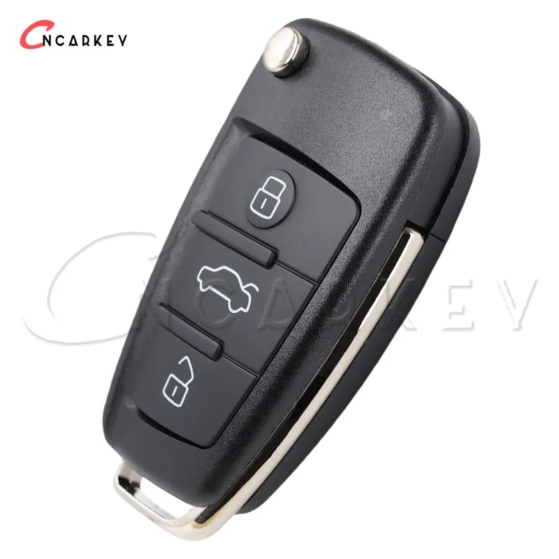 Folding Smart Car Fob Housing Cover 3 Buttons Replacement Remote Flip Key Case Shell For Audi A3 A4 A6 Q7 TT HU66 Uncut Blade fob cover