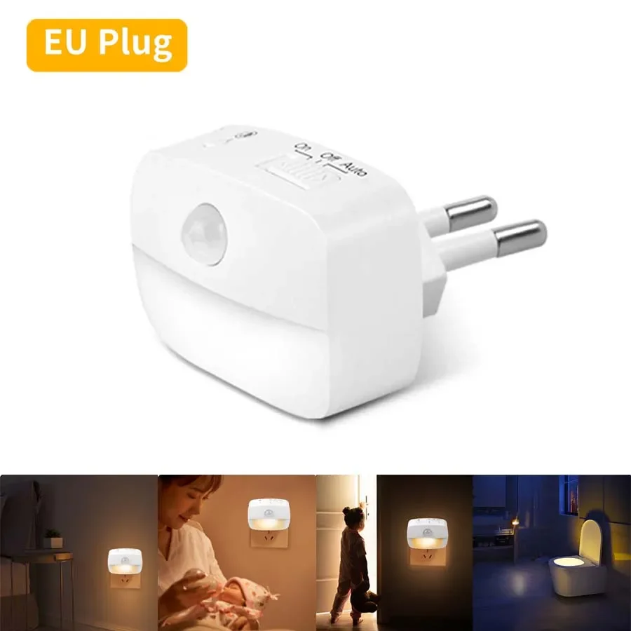 Motion Sensor LED Night Light 3 Color Temperature Plug in PIR Human Induction Lamp Bedroom WC Hallway Stair Emergency Lamp