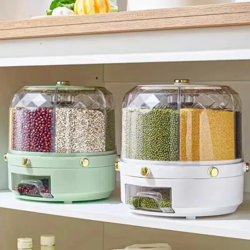 Rice Storage Box 360 Degree Rotating Dispenser Food-Grade PP Plastic with Sealed Lid Moisture-Proof Essentials for Dry Cereals