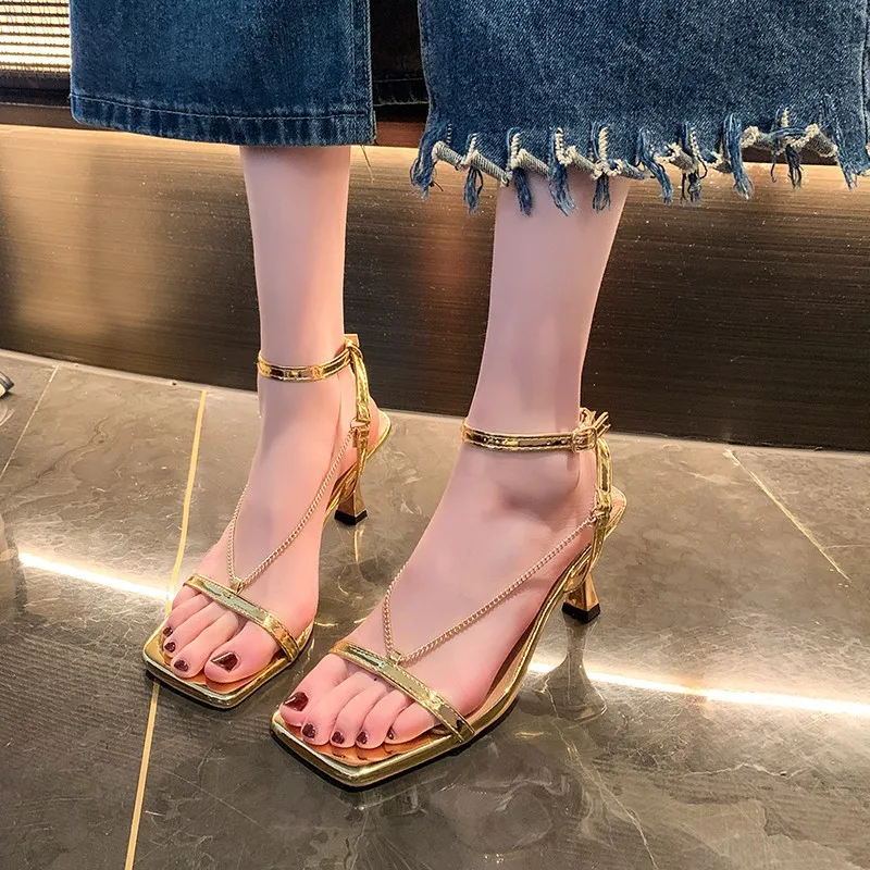 

Sandals Sexy Buckle Open Toe Female Shoe Large Size High Heels 2024 Summer Peep Girls Comfort Big Fashion Beige Stiletto High-he