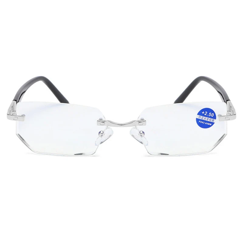 Anti Blue Ray Reading Glasses Dimond Cutting Rimless Eyewear Men Anti Fatigue Hyperopia Presbyopic Glasses +1.5 6
