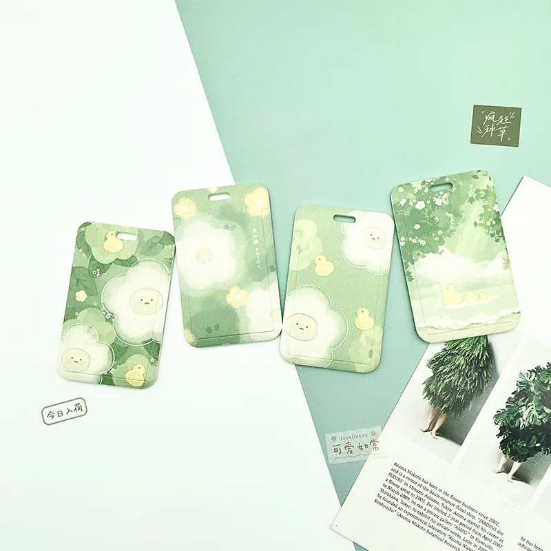 1 PCS Fresh Green Flowers Cartoon Card Holder Campus Student Card Bus Access ABS Plastic Protection Cover