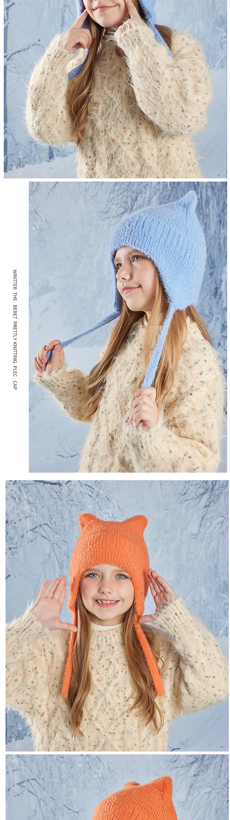 Gestrickte Hut Winter Kinder Ohr Schutz Beanie Hut Nette Katze Ohr Hut Wolle Hut Plüsch Kalt-beweis Warme Mütze junge Mädchen – Detail 7