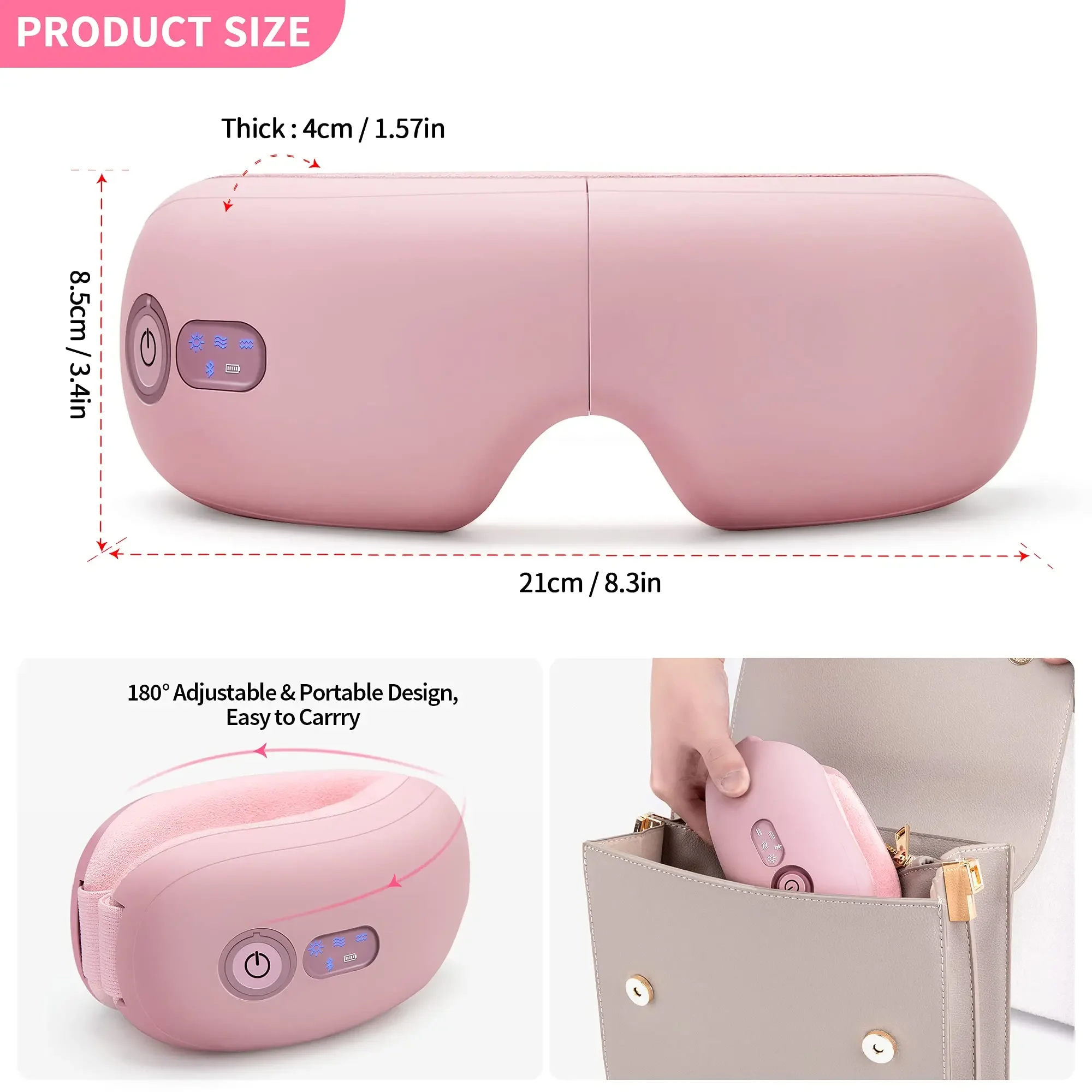 Smart Eye Massager for Migraines, Eye Mask for Dry Eyes with Warm Compress, Pink Eyes Massager with Heating Pad for Tired Eyes R