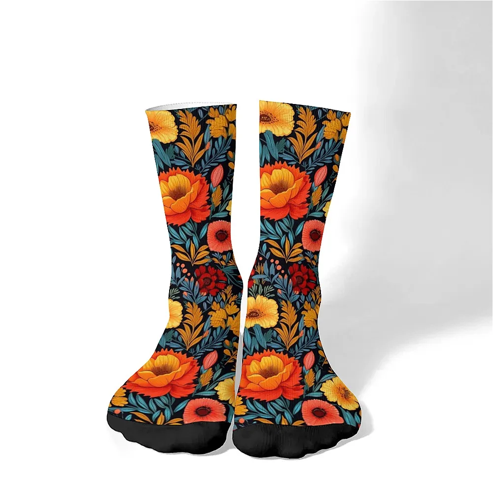 Chaussettes homme fun originales crew fleurs rétro confort respirant sport extérieur cadeau tendance