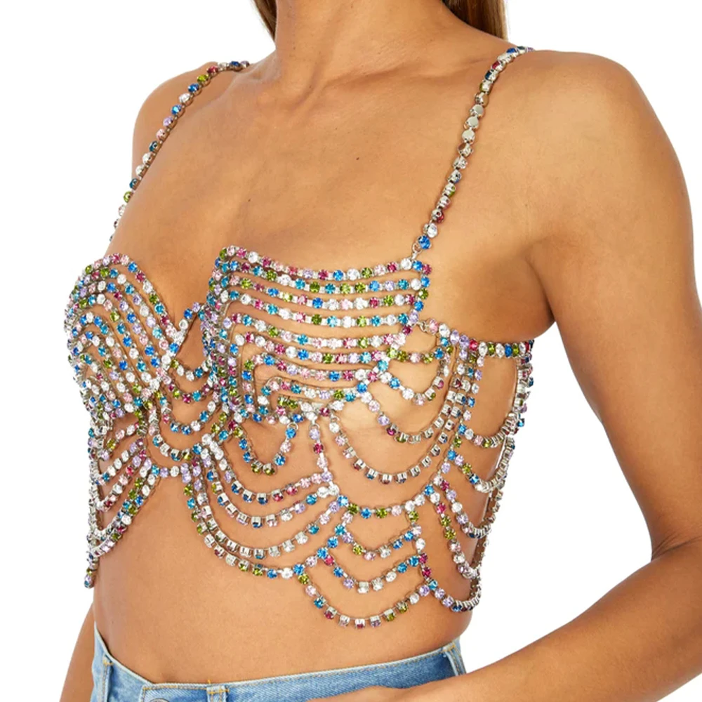 Colorful Layered Bra Chain Accessories Bikini Body Jewelry Necklace