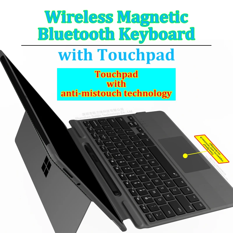 Wireless magnetic Bluetooth keyboard with backlit touchpad touchpad with stylus for Surface pro8 Surface pro9 and proX