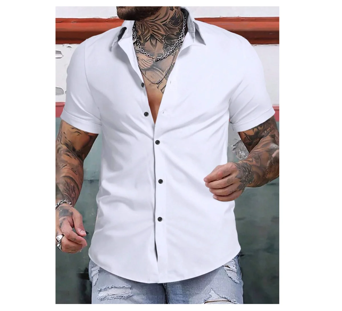 Men's Hawaiian shirt solid color lapel short sleeved shirt summer vacation casual men's street comfortable soft clothing